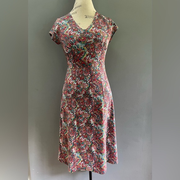 sahalie Dresses & Skirts - Sahalie Cap Sleeve Pullover V-Neck Midi Dress Women's Size XS Paisley Design